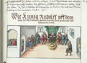 Représentation d'un Hoftag dans la chronique des évêques de Würzburg, pas contemporain