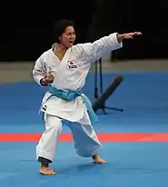 Emiri Iwamoto lors de l'épreuve de kata individuel féminin à la Karate1 Premier League Berlin 2018.
