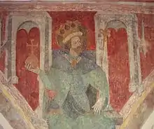 Sigismond, fresque sur le mur nord de la nef de l'église de la Trinité de Constance, peinte entre 1417 et 1437.