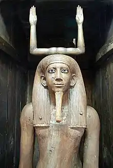 Statue du ka de Aoutibrê Hor, XIIIe dyn. Bois, H. totale 1,70 m. Musée égyptien du Caire