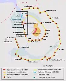 Position du fort Lillo dans la région d'Anvers.