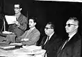 Conférence sur l'Émir Abdelkader (81e anniversaire de sa mort), à Alger, le 29 mai 1964. De gauche à droite: Mourad Bourboune, Kaddour M'Hamsadji, Moufdi Zakaria et Ahmed Sefta