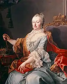 Marie-Thérèse d'Autriche, dernier souverain de la Maison de Habsbourg, devient impératrice du Saint-Empire romain germanique en 1745