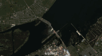 Destruction du barrage de Kakhovka réalisé avec des images Sentinel-2