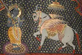 Kalkî et son cheval ailé blanc d'après un manuscrit pendjabi.
