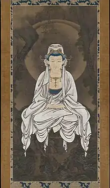 Le Bodhisattva de compassion. Encre et couleurs sur soie, 157.2 x 76.4 cm. 1re moitié du XVIe siècle