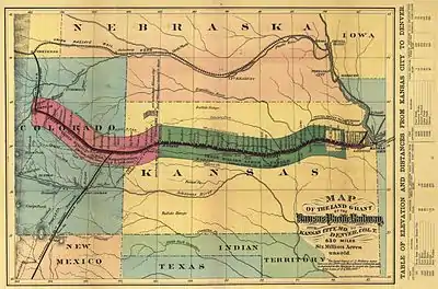 thumbCarte de la principale ligne du Kansas Pacific en 1869.