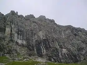 Le Gimpel (à gauche) et le Rote Flüh (à droite) depuis la vallée de Tannheim.