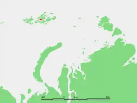 Carte de la terre François-Joseph, en rouge localisation de l'île Champ