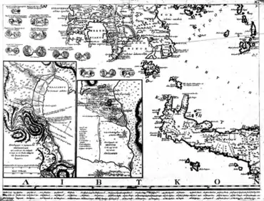 carte ancienne en noir et blanc ; l'ouest de la Crète se devine