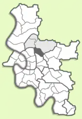 Localisation du quartier de Mörsenbroich au sein de l'arrondissement sur une carte de Düsseldorf