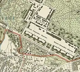 Carte des casernes de grenadiers avec la caserne des grenadiers de l'Empereur (à droite) vers 1917