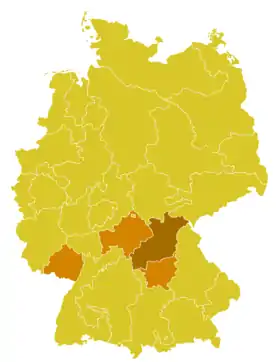 La province ecclésiastique de Bamberg, avec l'archidiocèse de Bamberg en brun foncé.