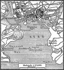 Plymouth Sound sur une carte de 1888