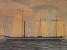 aquarelle ancienne : portrait de navire à voiles et à vapeur