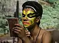 Maquillage kathakali en Inde : les formes et les couleurs du maquillage sont toutes codées.