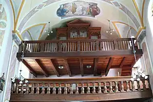 Tribune pour le buffet d'orgue. St. Katarina Kirche, Tyrol du Sud.
