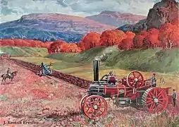 Labour à la charrue balance et au treuil. Illustration promotionnelle du constructeur allemand Kemna Lokomotiven à Breslau, Empire allemand.