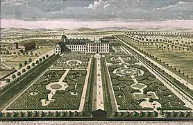 Le palais de Kensington et ses jardins, dessin de Jan Kip.