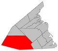 Situation de la paroisse civile de Harcourt sur une carte des paroisses civiles du comté de Kent (certains DSL et municipalités ne sont donc pas montrés).