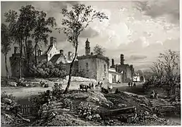 Ruines du château de Kergroadez par Félix Benoist 1860.