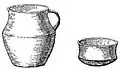 Vases trouvés dans la chambre sépulcrale du monument mégalithique de Kervillogan (dessin de Paul du Chatellier)