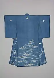 Kosode pour une femme au design inspiré des Huit vues d'Ōmi, 1780-1820, Khalili Collection of Kimono
