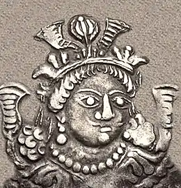 Portrait de Kidara I sur la monnaie.