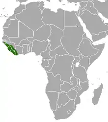 carte de l'Afrique avec une zone verte sur à côte sud de l'Afrique de l'Ouest