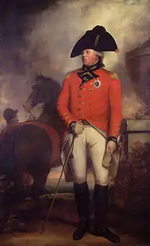 Tableau : portrait en pied d'homme en veste rouge de cavalier