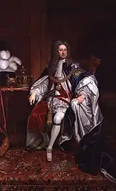 Portrait en pied d'un monarque du XVIIIe siècle portant une cape.