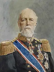 Le roi Oscar II portant l'écharpe et l'étoile de l'ordre du Lion norvégien.