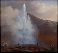 Store Geysir på Island under eruptionen i året (1835)