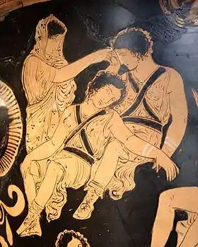 Clytemnestre essayant de réveiller les Érinyes endormies. Peintre des Euménides. Cratère en cloche apulien à figures rouges, 380-370. Louvre