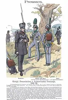 Uniformes d'infanterie du Lützowsche Freikorps (planche en couleurs par Richard Knötel)