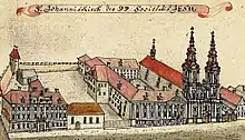 L’église Saint-Jean-Baptiste et le collège des jésuites sur le dessin de Friedrich Bernhard Werner (environ 1750-1775)