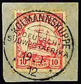 Timbre d'Afrique du Sud-Ouest allemande ; le cachet de la poste indique « Kolmannskuppe 1912 ».