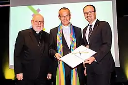 Reinhard Cardinal Marx, Prélat Peter Klasvogt et maire Uli Burchardt à la remise du Prix du Concile des Constance 2017.