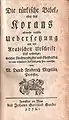 La couverture de la première traduction du Coran en allemand : Die türkische Bibel (La Bible Turque) (1772) par le Professeur David Friederich Megerlin.