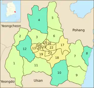 Les subdivisions administratives de Gyeongju
