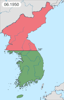 Carte animée montrant les évolutions de l ligne de front à plusieurs dates de la guerre de Corée.