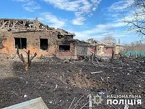 Bâtiments à Kostiantynivka après un bombardement.