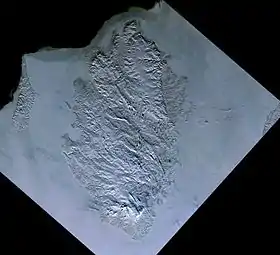 L'île Kotelny recouverte par la glace (photo Landsat, mars 1973).