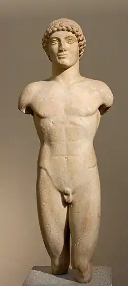 Kouros d'Anafi (« Apollon Strangford »), marbre de Paros, 500-490, H. 1 m.British Museum