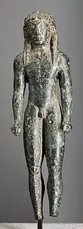 Statuette votive d'un sportif. Bronze, H. 17 cm. Style argien, v. 575-570. Louvre