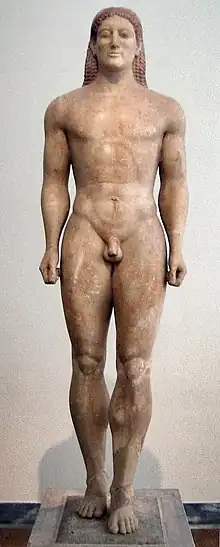 Kouros de Kroisos trouvé à Anavyssos (Attique), v. 530. Marbre de Paros, H. 1,94 m. MNArch Athènes