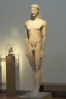 Kouros de Milos. Monument funéraire. H. 2,14 m. Marbre de Naxos. Vers 540. Musée national archéologique d'Athènes