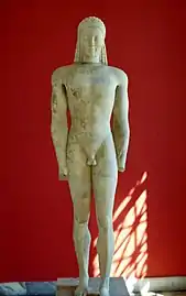 Kouros de Volomandra, v. 550. Comparé au Cavalier Rampin. Marbre, 1,79 m. MNArch Athènes
