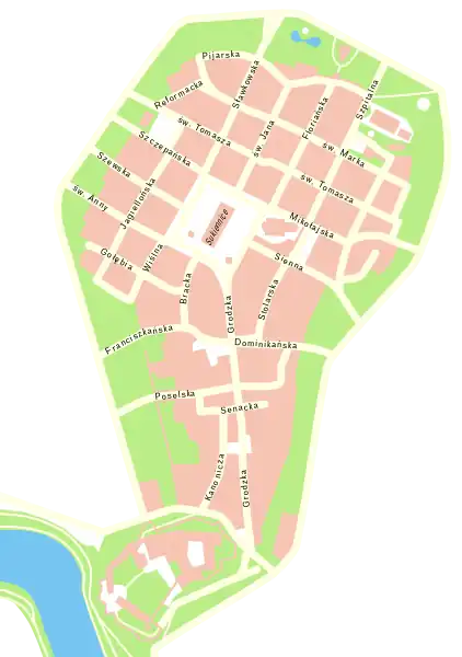 Carte du centre de Cracovie.