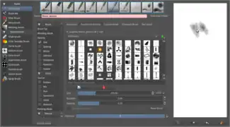 L'interface montre au centre les différentes brosses, avec en dessous les paramètres permettant de modifier le comportement de celle ci. A droite, une zone de test permet d'utiliser directement la brosse modifiée.